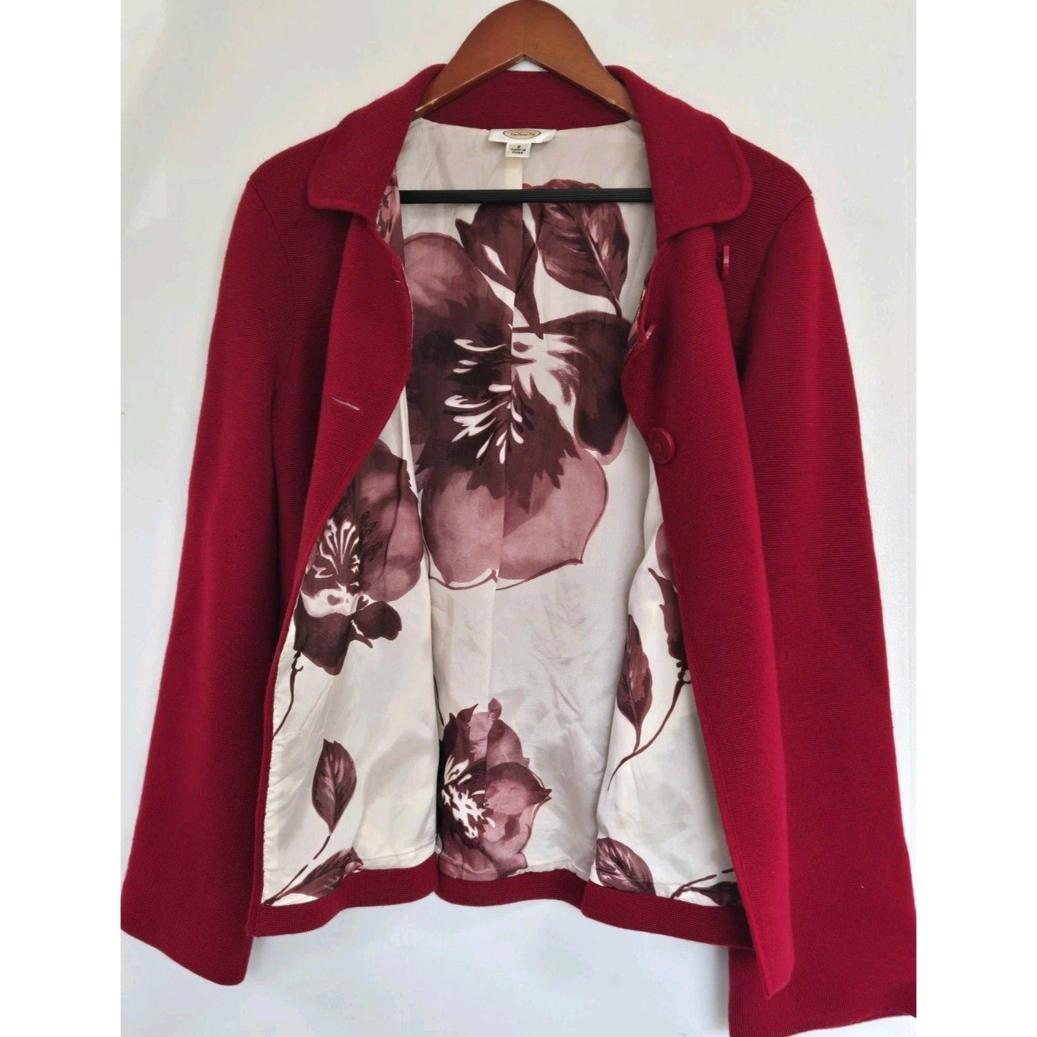 Talbots Blazer Womens S Red 100% Merino Wool Floral Business Casual Career